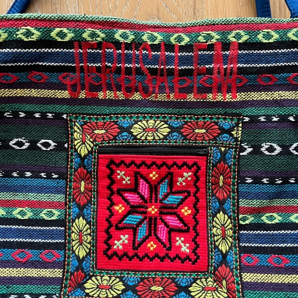 Source Unknown Black and Blue Patterned Tote Jerusalem embroidered - Picture 3 of 4